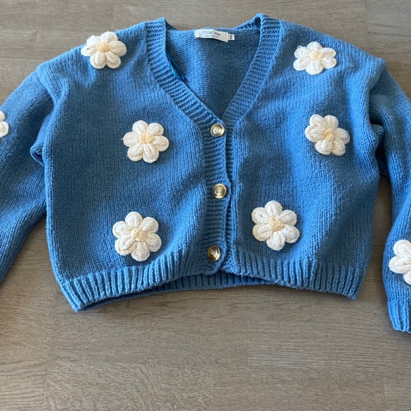 Thick Blue Cardigan with Daisies - Picture 1 of 1